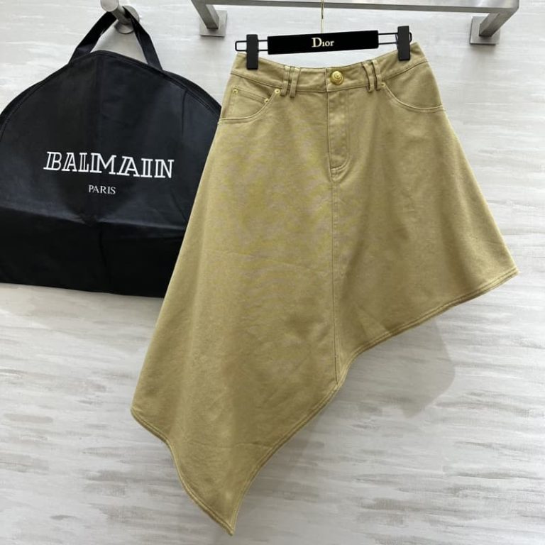 BALMAIN Khaki denim half skirt-1