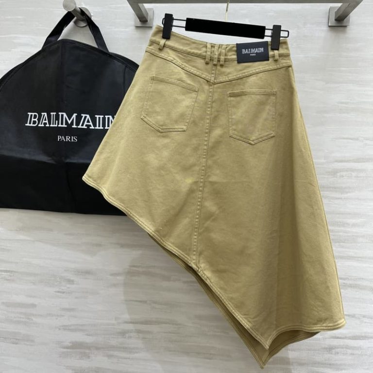 BALMAIN Khaki denim half skirt-2