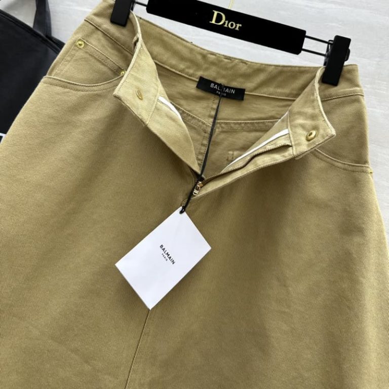 BALMAIN Khaki denim half skirt-4