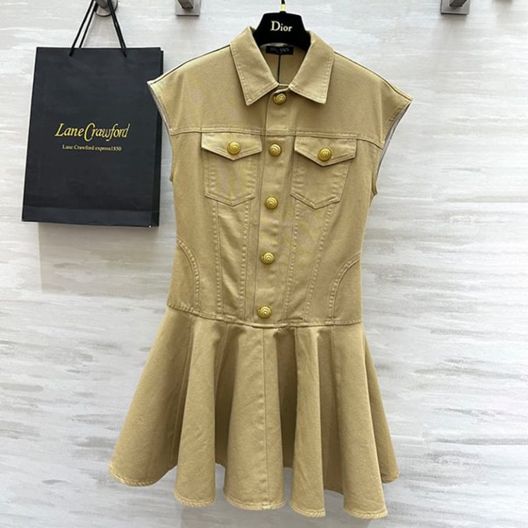 BALMAIN Khaki waist-length denim dress-1