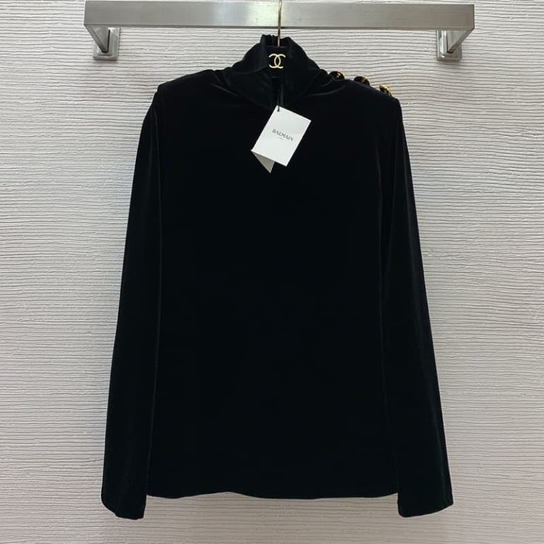 BALMAIN Versatile high-neck long-sleeved velvet top-1