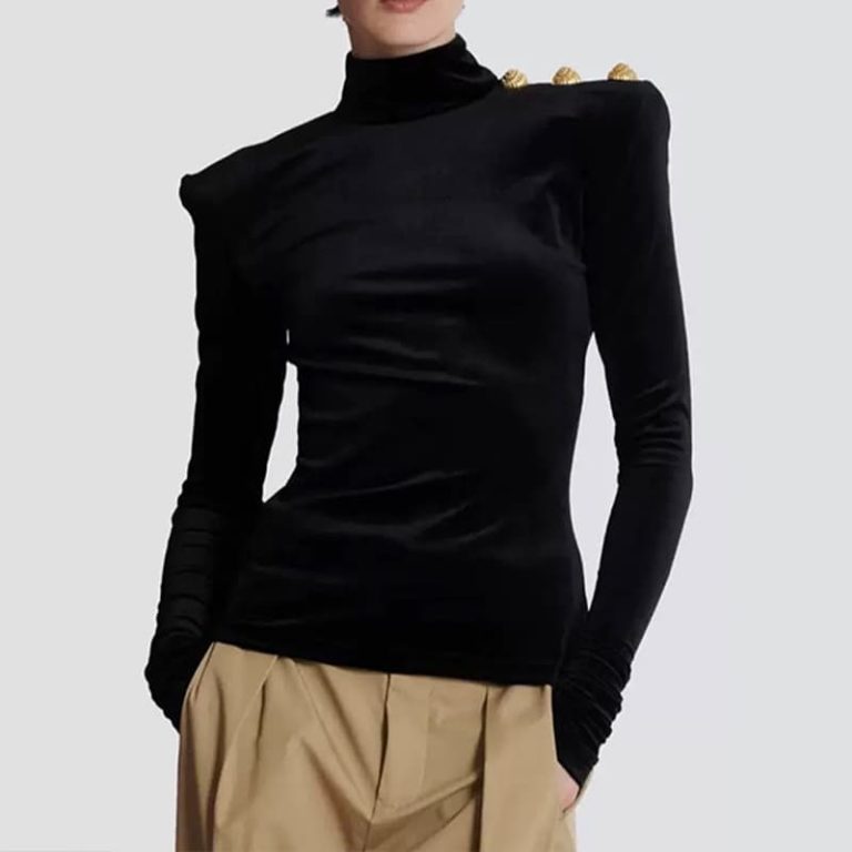 BALMAIN Versatile high-neck long-sleeved velvet top-5