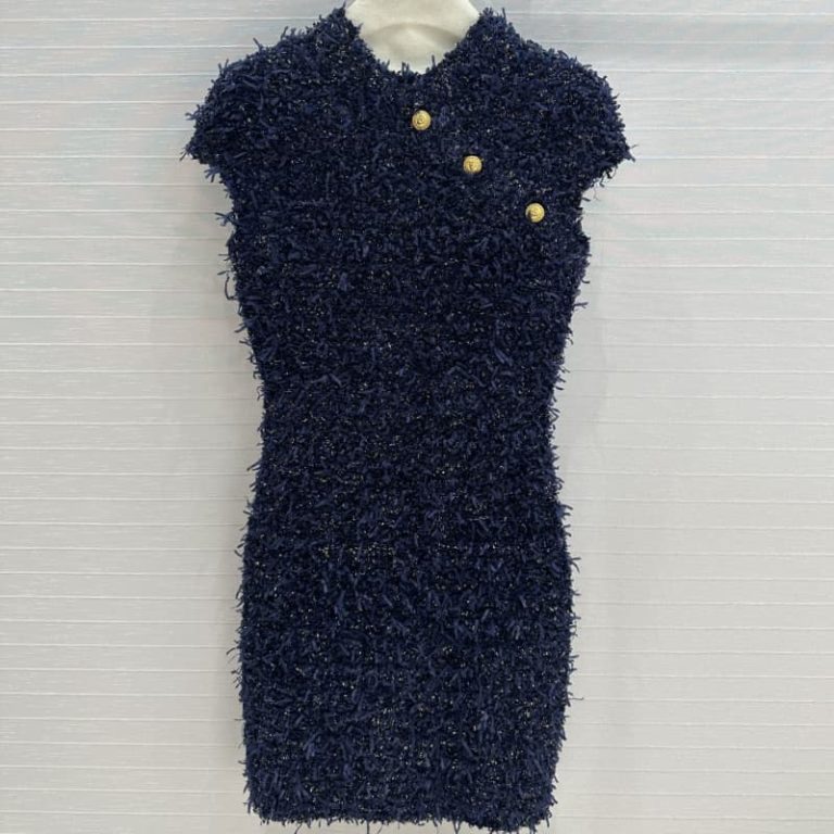 BALMAIN limited edition navy blue silk jersey dress-1