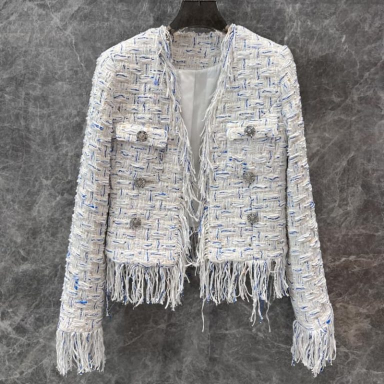 BALMAIN v-neck tweed jacket with fringes-1