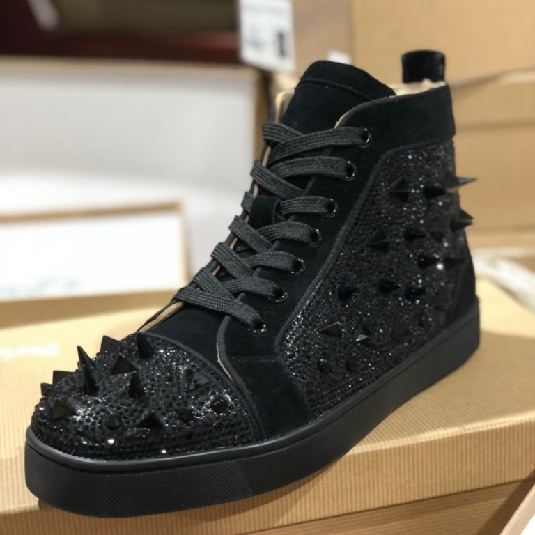 Christian Louboutin Top quality silver black Sparkling Diamond Spikes flat sneaker