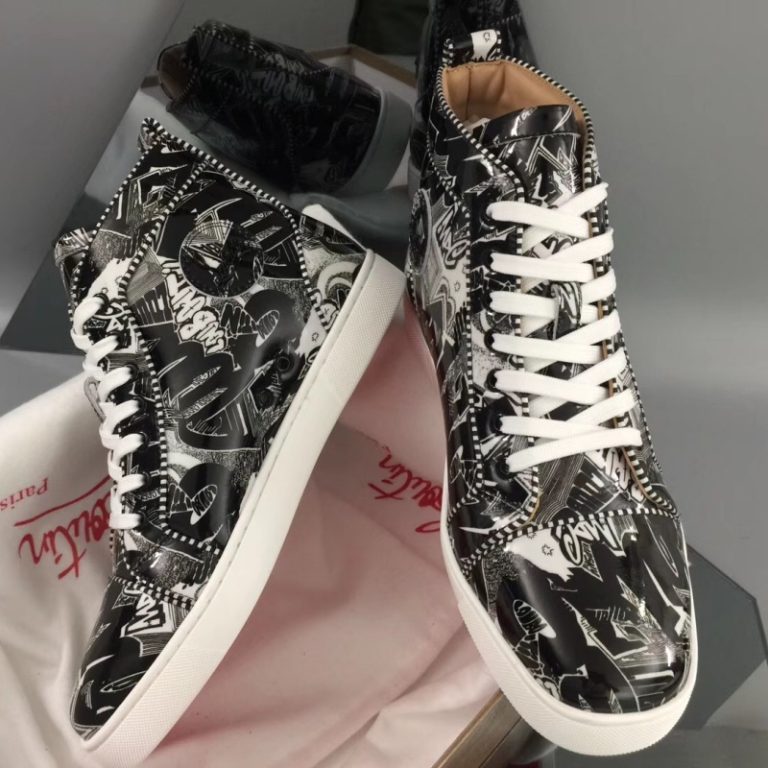 Christian Louboutin black graffiti mid-top walking shoes with sparkling diamond spikes