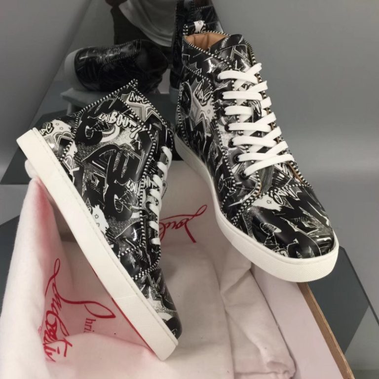 Christian Louboutin black graffiti mid-top walking shoes with sparkling diamond spikes2