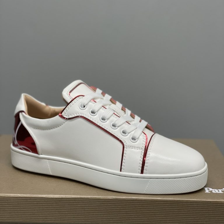 Christian Louboutin high quality white red contrast leather lace-up walking shoes sneakers