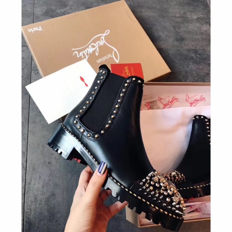 Christian Louboutin top quality Black leather sparkling diamond spikes boots 1