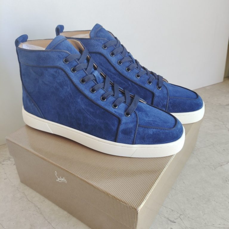 Christian Louboutin top quality mid-top blue suede walking shoes sneaker