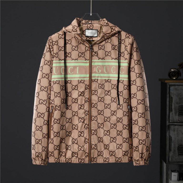 GUCCI high quality MEN zipper pockets letter printed hooded zipper jackets