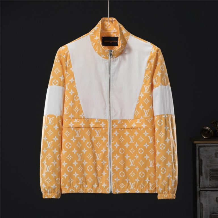 LV high quality contrast color stitching monogram printed yellow zipper jacket