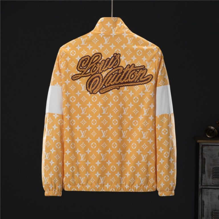 LV high quality contrast color stitching monogram printed yellow zipper jacket1