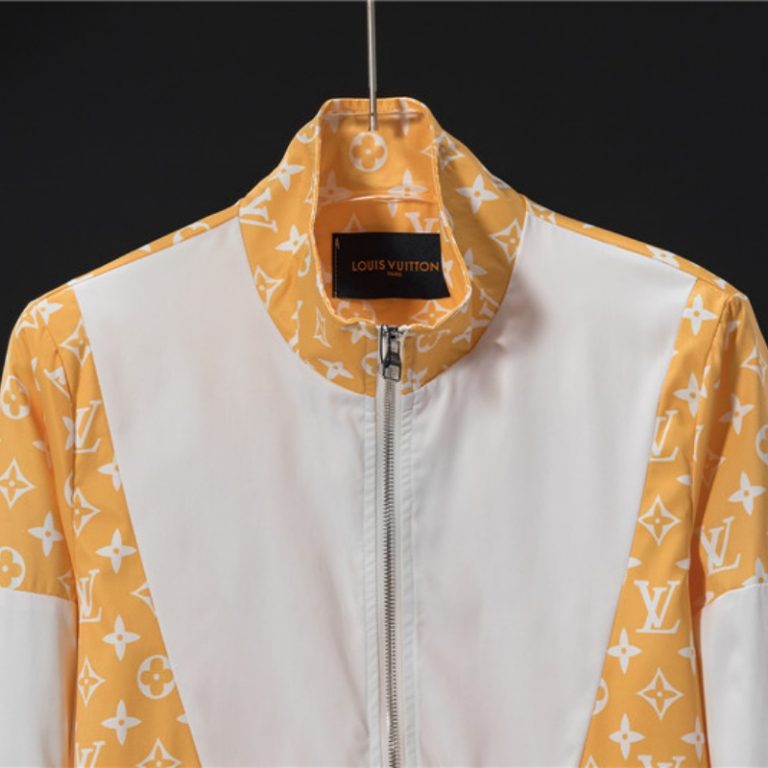 LV high quality contrast color stitching monogram printed yellow zipper jacket2