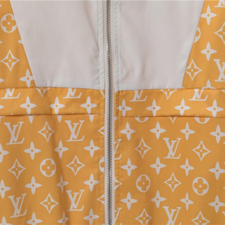 LV high quality contrast color stitching monogram printed yellow zipper jacket3