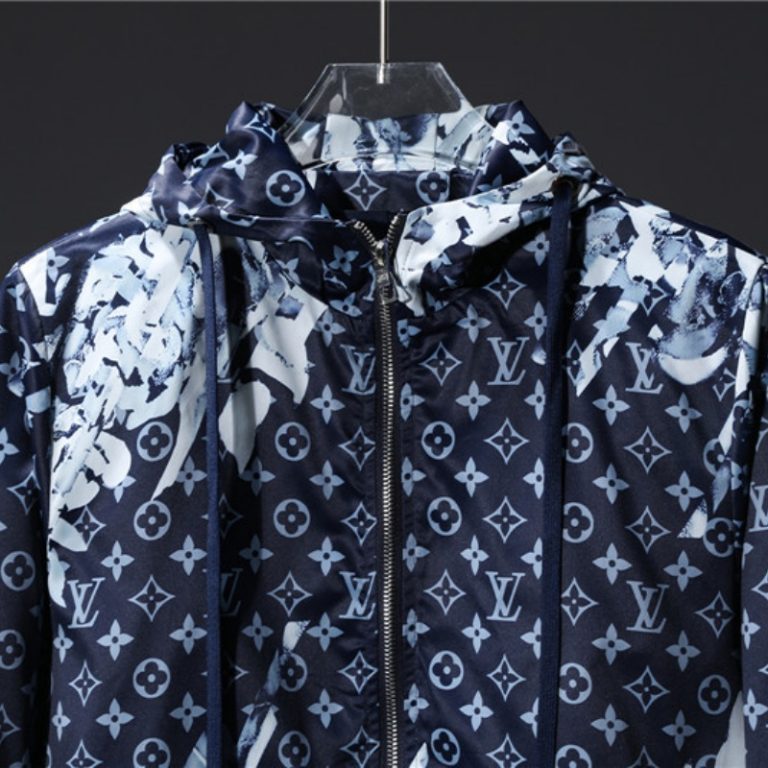 LV high quality men Blue ink monogram printed zipper hooded jackets1