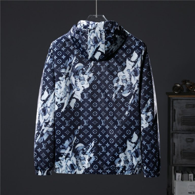 LV high quality men Blue ink monogram printed zipper hooded jackets2