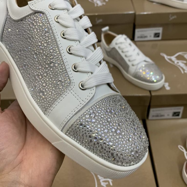 christianlouboutin white suede calf leather crystal sneakers