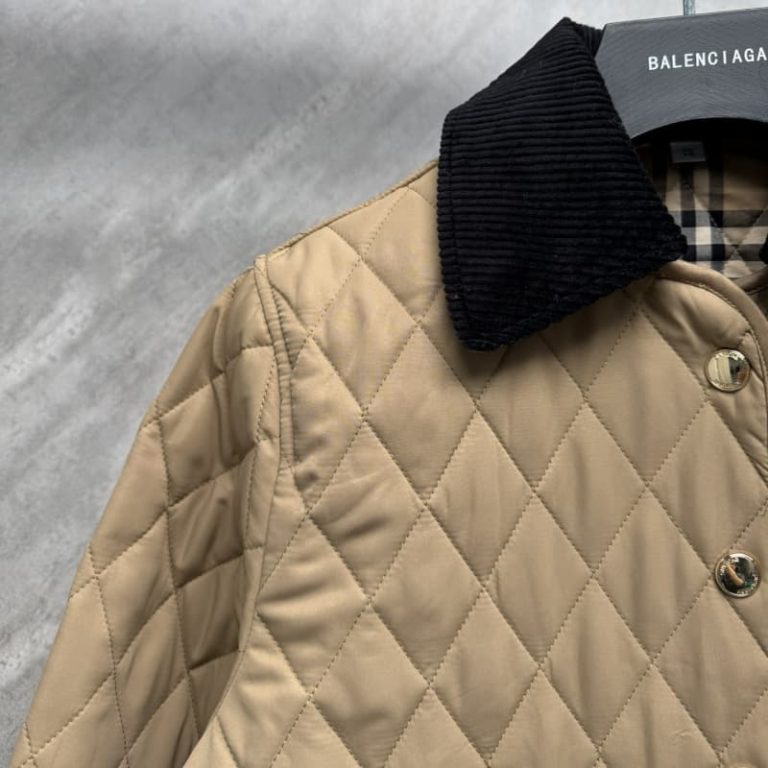 BURBERRY Classic cotton jacket with light-colored check pattern-4