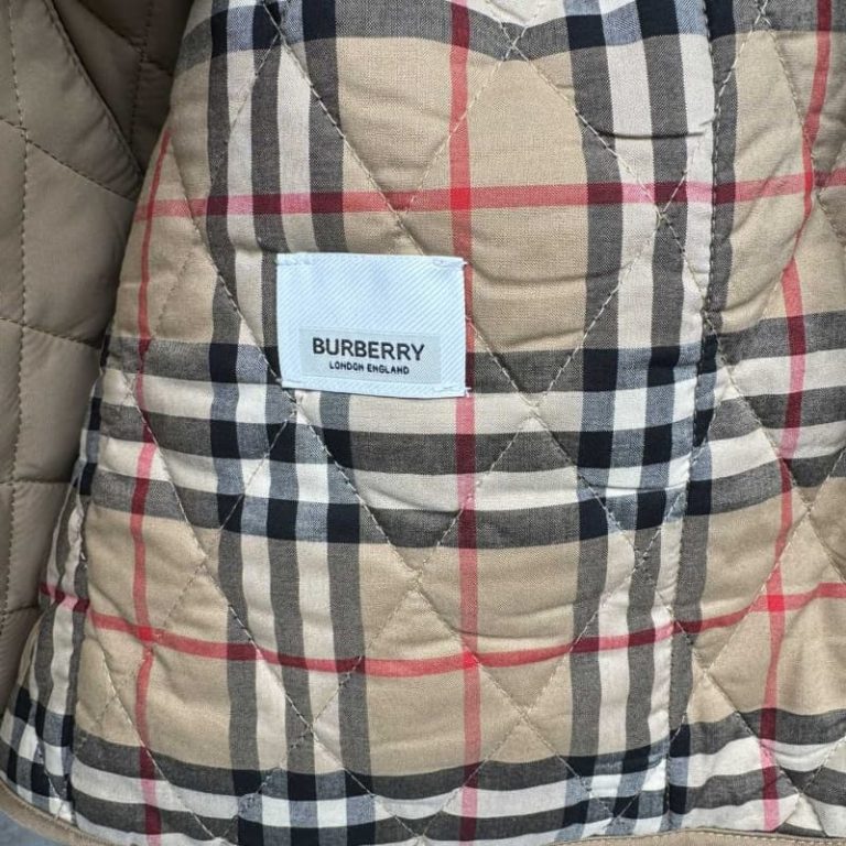 BURBERRY Classic cotton jacket with light-colored check pattern-5