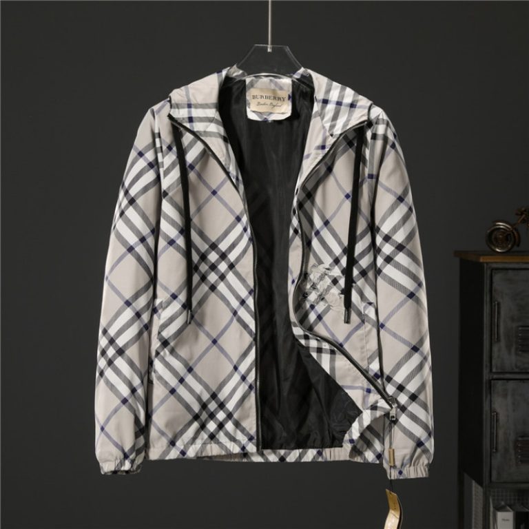 Burberry High Quality Men's Check Grey Sand Zipper Hooded Jacket FZ274 (3)