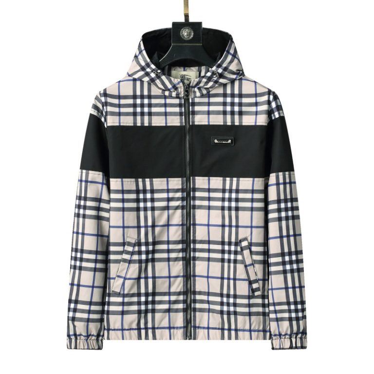 Burberry High Quality Men's Check Grey Sand Zipper Hooded Jacket FZ277 (9)