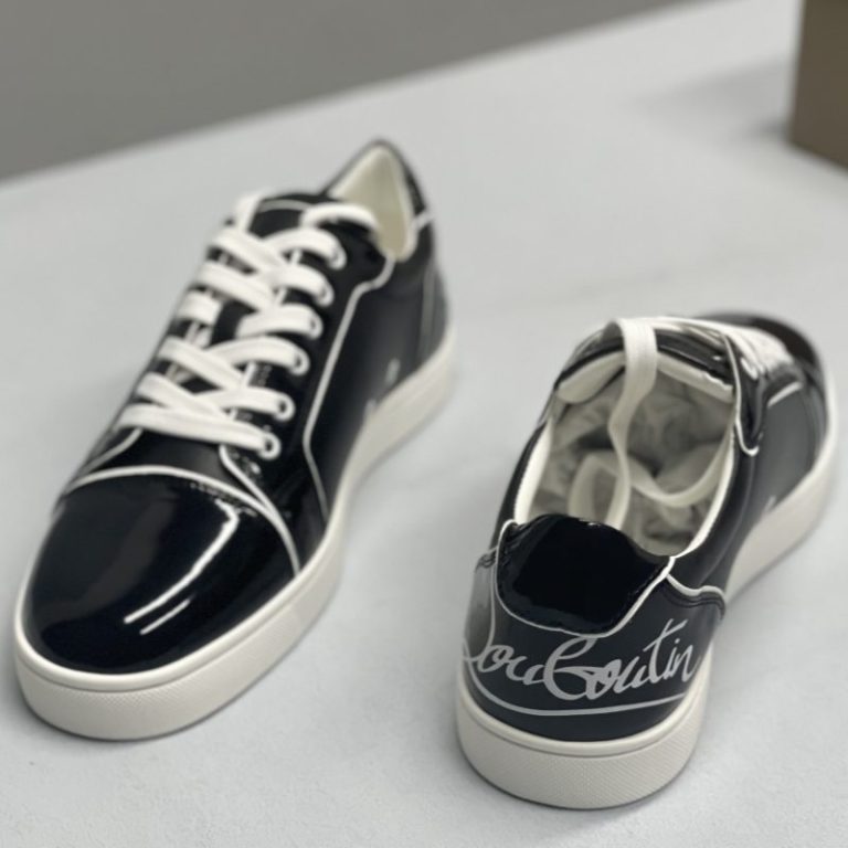 Christian Louboutin Black Patent Leather With Lines Casual Shoes Leather Men Women 35-46 SH118 (2)