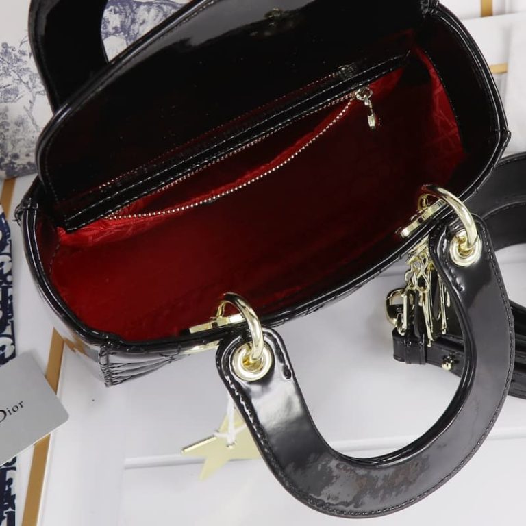 Dior High Quality Women Handbag Wallet Shoulder Bag Patent Leather Golden Logo Pendant-12