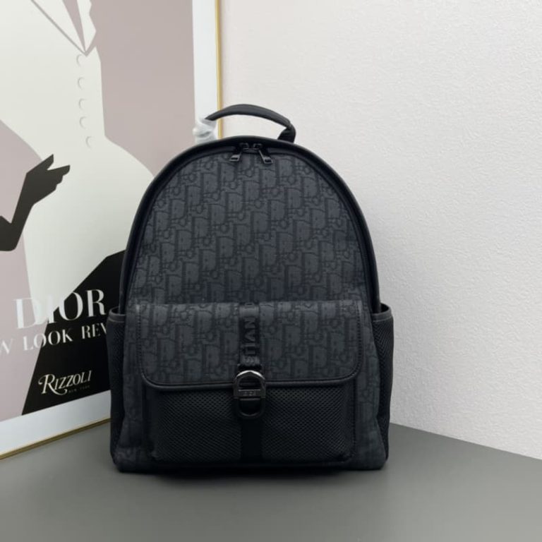 Dior High quality men and women backpacks computer backpacks Made of CD pattern canvas with elaborate buckle flap design-2