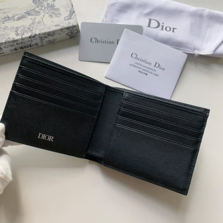 Dior high quality women wallet men short wallet with dark blue head layer cowhide leather-2