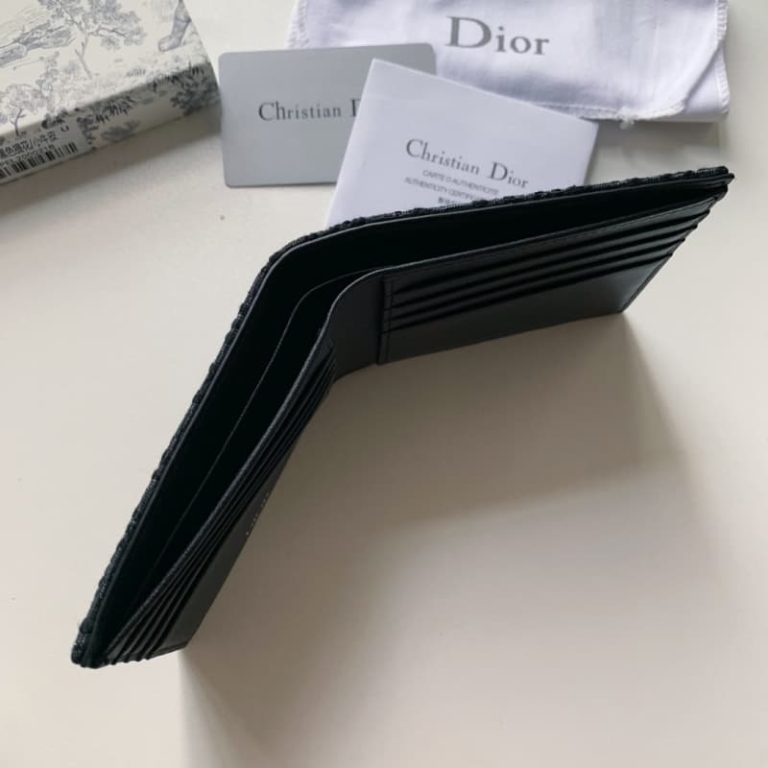 Dior high quality women wallet men short wallet with dark blue head layer cowhide leather-3