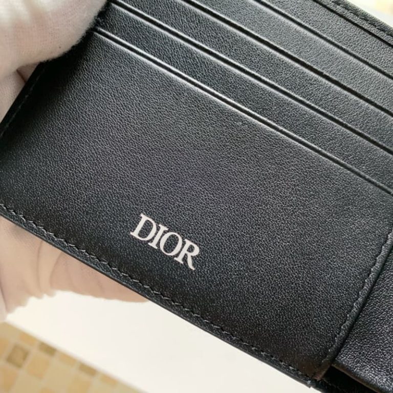 Dior high quality women wallet men short wallet with dark blue head layer cowhide leather-4