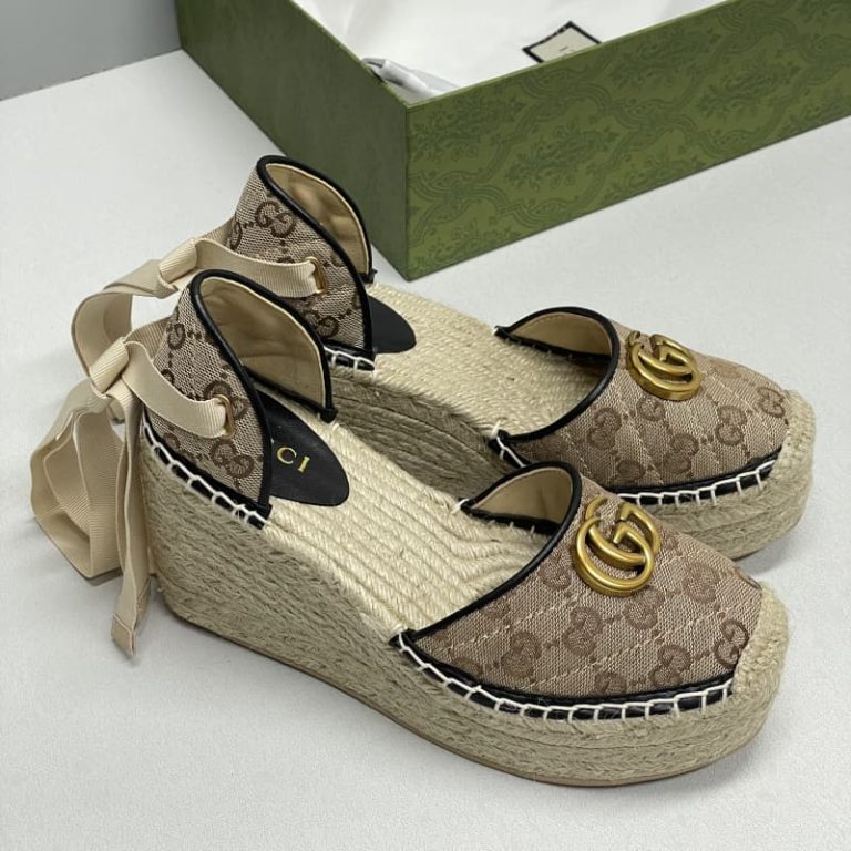 GUCCI Top Quality women linen heeled sandal wedge-1