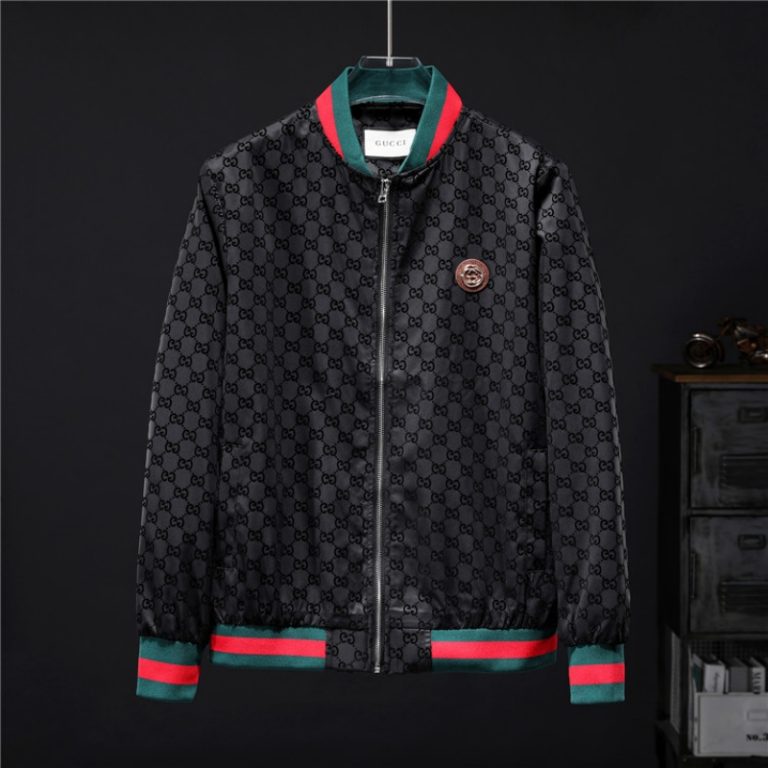 Gucci High Quality Men Black Letter Zipper Full Logo Printed Jacket FZ269 (1)