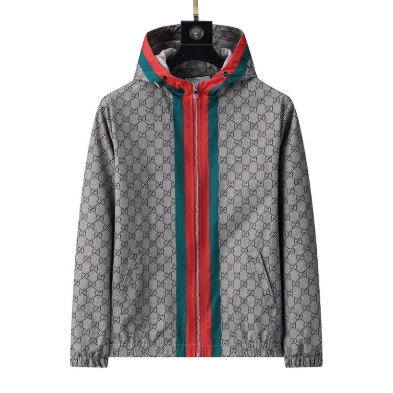 Gucci High Quality Men's Brown Letter Print Green Red Stripes Stitching Zipper Hooded Jacket FZ278 (3)