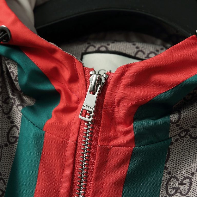 Gucci High Quality Men's Brown Letter Print Green Red Stripes Stitching Zipper Hooded Jacket FZ278 (7)