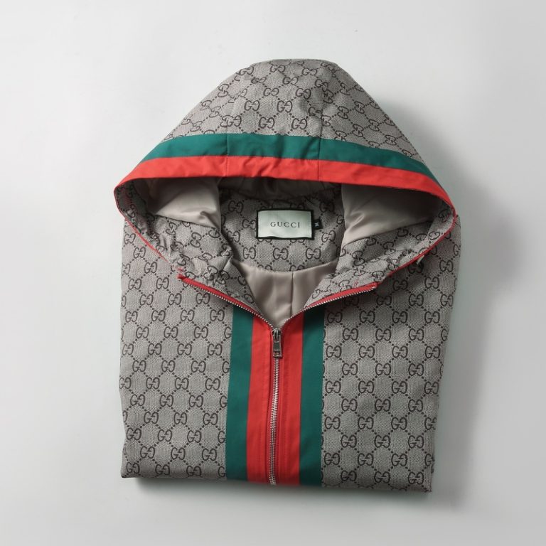 Gucci High Quality Men's Brown Letter Print Green Red Stripes Stitching Zipper Hooded Jacket FZ278 (8)