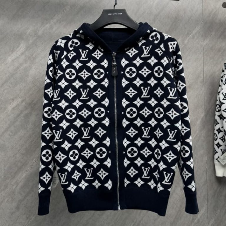 LV Best Quality Double jacquard wool knit zipper hooded jacket-3