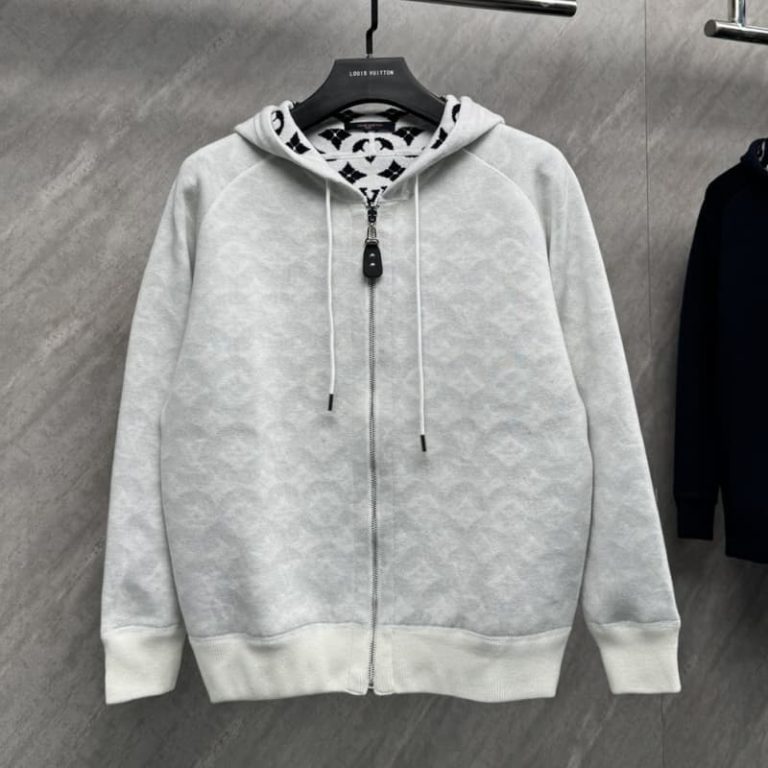 LV Best Quality Double jacquard wool knit zipper hooded jacket-5