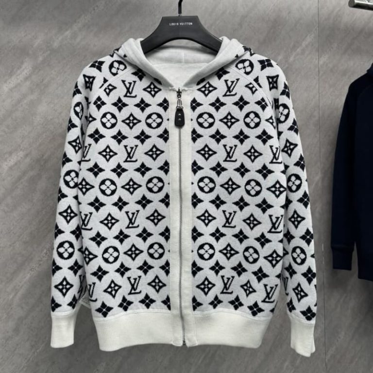 LV Best Quality Double jacquard wool knit zipper hooded jacket-7