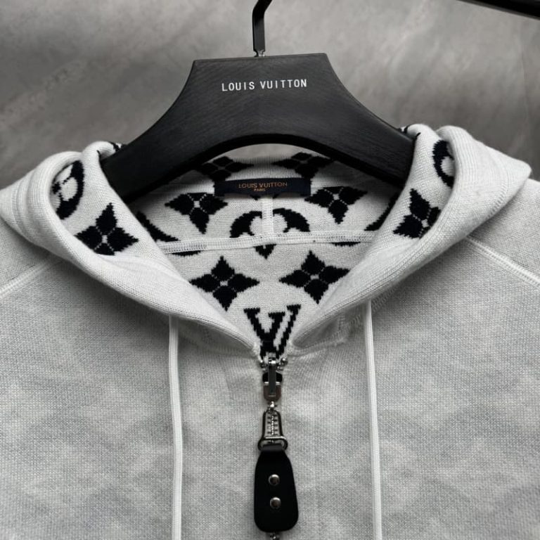 LV Best Quality Double jacquard wool knit zipper hooded jacket-9