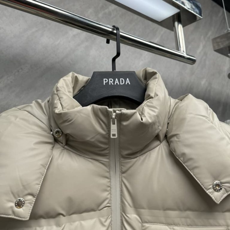 PRADA winter women jacket designer down jacket triangle metal label hooded outdoor down jacket-3