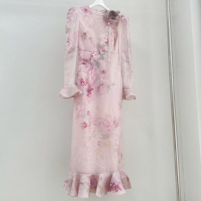 Zimmermann High Quality Floral Embellished Summer Dress Pearl Embellished Edge Women's Long Sleeve Dress 55%LINEN 45%SILK FZ365-1