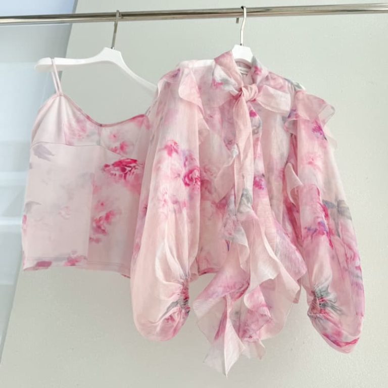 Zimmermann High Quality Pink Crush Bow Tie Ruffle Shirt Blouse55%LINEN 45%SILK Skirt 100% LINEN-1