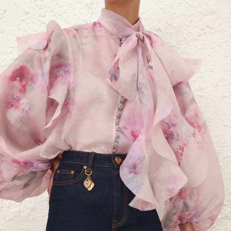 Zimmermann High Quality Pink Crush Bow Tie Ruffle Shirt Blouse55%LINEN 45%SILK Skirt 100% LINEN-13