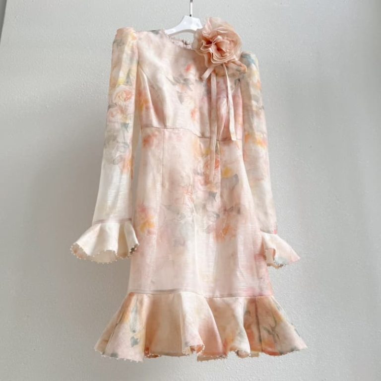 Zimmermann High Quality Summer Party Short Dress Floral Embellished Pearl Embellished Edge Women Dress 55%LINEN 45%SILK-1