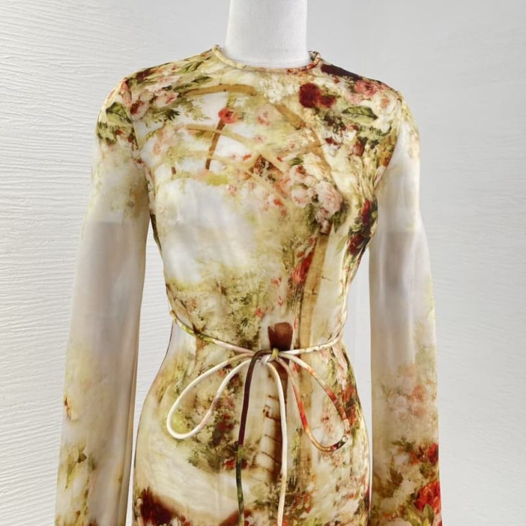 Zimmermann High Quality beige flowers print long sleeve mini dress 100%Silk-3