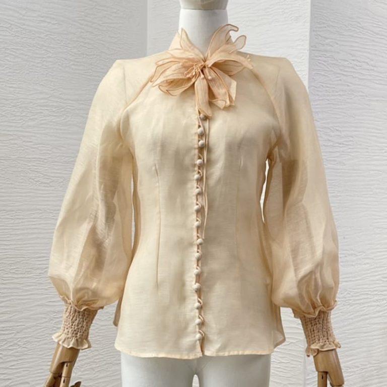 Zimmermann High Quality beige long sleeve flowers appliqued blouse tops-1