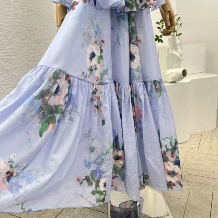 Zimmermann High Quality blue floral print sleeveless cut out back waist pleat midi dress 100%Cotton-5