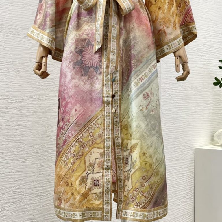 Zimmermann High Quality multi color floral print long sleeve loose midi dress 100%Silk-4